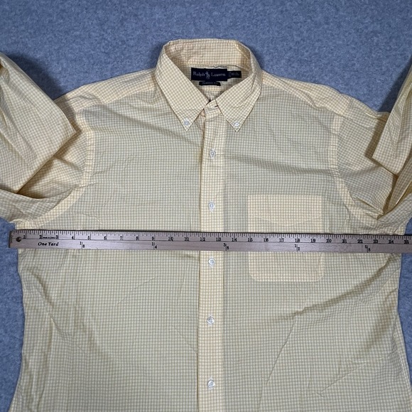 Ralph Lauren Yellow Gingham Long Sleeve Button Down Shirt Classic Fit L/16-1/2 - Picture 7 of 9